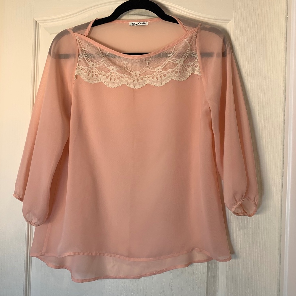 Blue Sketch Lace Blouse –‎ Cottagecore / Fairy Style - Pale Peach & Cream